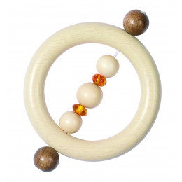 Hochet bois et perles d'ambre jaune