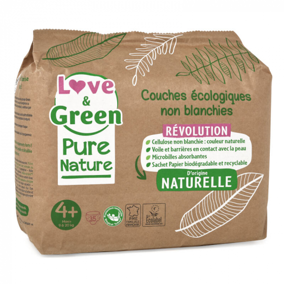 Couches écologiques non blanchies - T4+ Maxi+ 9-20kg - 35 langes Couches écologiques non blanchies - T4+ Maxi+ 9-20kg - 35 langes