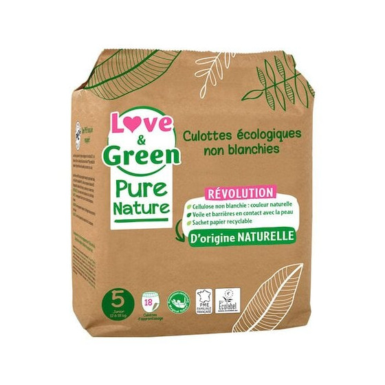 Pure Nature Culotte Hypoallergéniques et Écologiques Non Blanchies T5 - 18 pc
