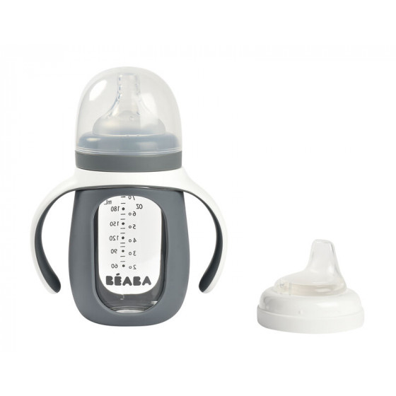 Biberon verre d'apprentissage 2 en 1 - Mineral grey Biberon verre d'apprentissage 2 en 1 - Mineral grey