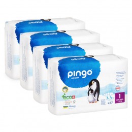 Couches écologiques taille 1 Nouveau né 2-5 kg 4 packs x 27 langes - Pingo