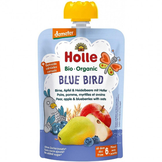 Blue Bird - Gourde poire, pomme, myrtilles et avoine - 100g - Holle