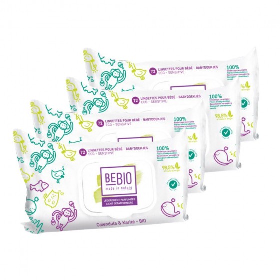 Lingettes écologiques pour bébé - légèrement parfumées - Actifs bio - 4X72 lingettes