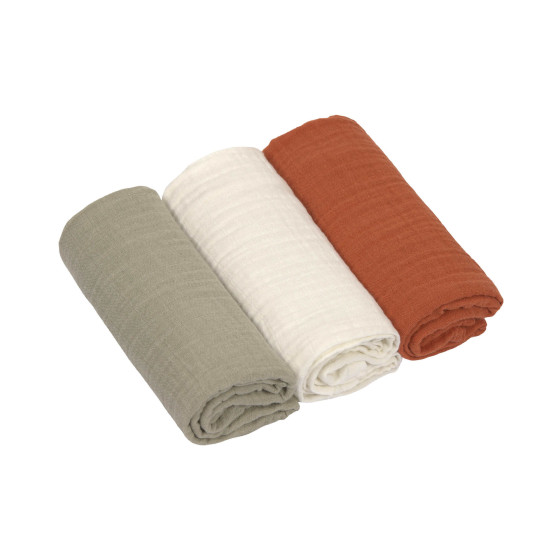 Lot de 3 langes en mousseline M - Olive & milky Lot de 3 langes en mousseline M - Olive & milky