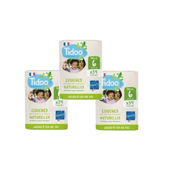 3 X Couches naturelles T6 (16-30kg) - 102 pcs - Tidoo 3 X Couches naturelles T6 (16-30kg) - 102 pcs - Tidoo