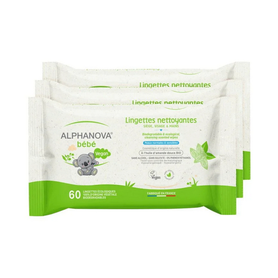 Lingettes épaisses et extra douces pour bébé 3 packs x 60 lingettes - Alphanova