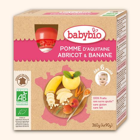 Gourdes de fruits : pomme, abricot et banane - dès 6 mois - 4 x 90 g Gourdes de fruits : pomme, abricot et banane - dès 6 mois - 4 x 90 g