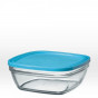 Saladier carré en verre avec couvercle bleu - 20 cm - 200 cl