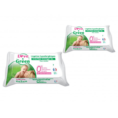 2 x Lingettes Fleurs d'Oranger BIO - 64 pcs 2 x Lingettes Fleurs d'Oranger BIO - 64 pcs
