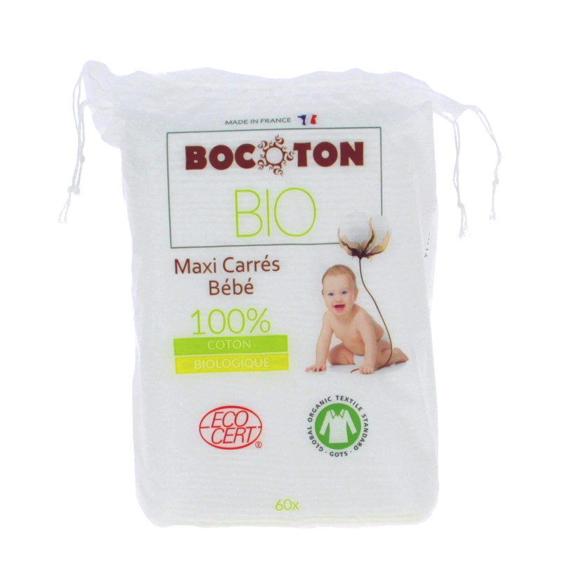 BEBE AU NATUREL Maxi Carrés Coton Bébé / 100% Coton Bio / Sachet de 80  Unités