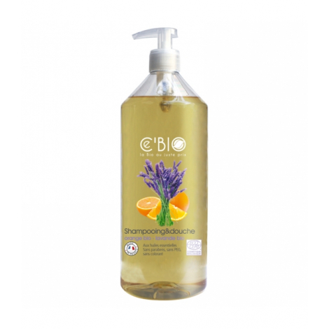 Shampooing Gel douche Bio -  Orange et lavande - 1 litre