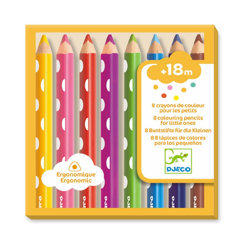 DJECO - 8 crayons de couleur pour les petits - à partir de 18 mois - Sebio