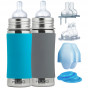 Kit 2 biberons évolutifs inox 325 ml - gris / turquoise