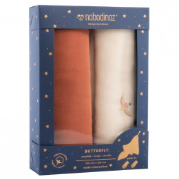 Boîte de 2 langes Butterfly - Toffee