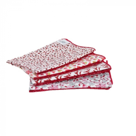 4 mouchoirs en coton Pio rouge - M - 25 x 25 cm 