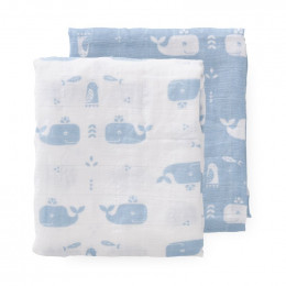 Set de 2 langes d'emmaillotage - Whale blue fog (70x60)