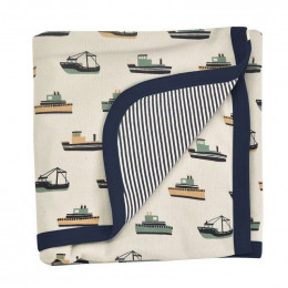 Couverture réversible coton BIO - Bateaux Gris