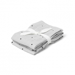 Set de 2 langes en mousseline de coton bio Hannah - Classic dot dumbo grey