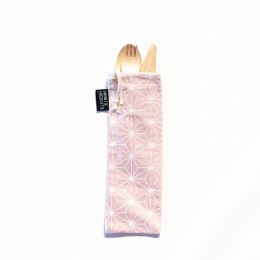Couverts en bois avec pochette en coton - Motif Casual