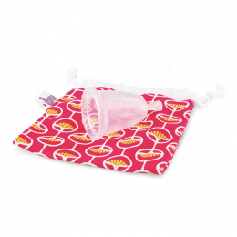Coupe menstruelle dans une housse en coton Bio rose (deux tailles)