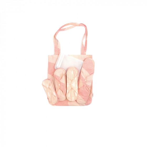 Kit de départ - serviettes hygièniques lavables - coton BIO - Gouttes Rose Kit de départ - serviettes hygièniques lavables - coton BIO - Gouttes Rose