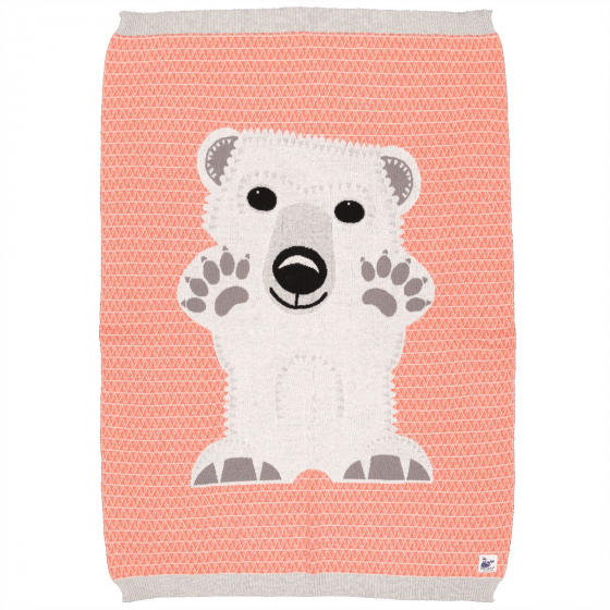 Couverture tricot pour bébé en coton bio - Ours polaire