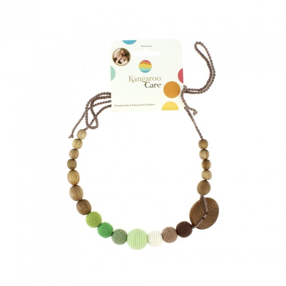 Collier d'allaitement et de portage - Chocolats, verts et bouton en bois de Chêne Collier d'allaitement et de portage - Chocolats, verts et bouton en bois de Chêne