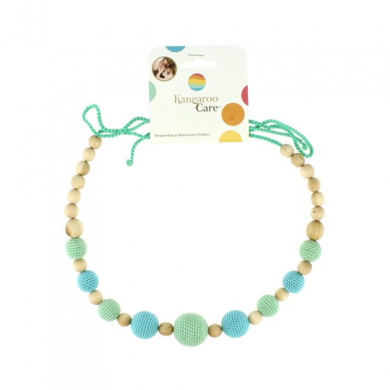 Collier d'allaitement et de portage - Boules aqua, menthe et bois de genévrier