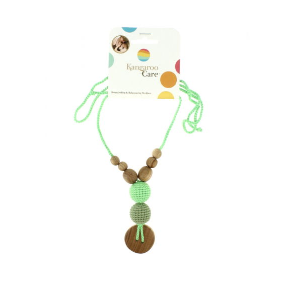 Collier d'allaitement et de portage - Vert et bouton en bois de pommier