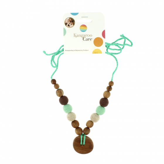 Collier d'allaitement et de portage - Brun, menthe, beige et bouton en bois de chêne Collier d'allaitement et de portage - Brun, menthe, beige et bouton en bois de chêne