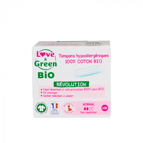 16 tampons Normal en coton BIO Révolution sans applicateur 16 tampons Normal en coton BIO Révolution sans applicateur