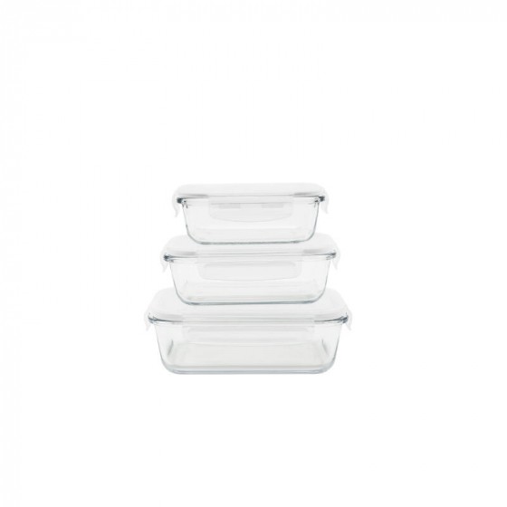 Set de 3 plats rectangulaires en verre avec couvercle- 400 ml / 650 ml / 1000 ml Set de 3 plats rectangulaires en verre avec couvercle- 400 ml / 650 ml / 1000 ml