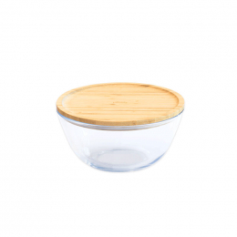 Bol à mixer rond en verre avec couvercle en bambou - 1,6 L